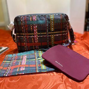 Vera Bradley Midtown Shoulder Bag, City Plaid with Bonus 2 pc Zip Pouch Duo
